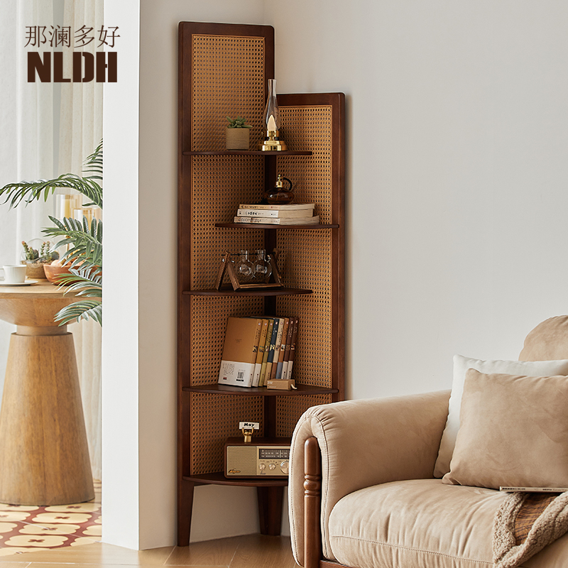 转角收纳藤编落地置物架