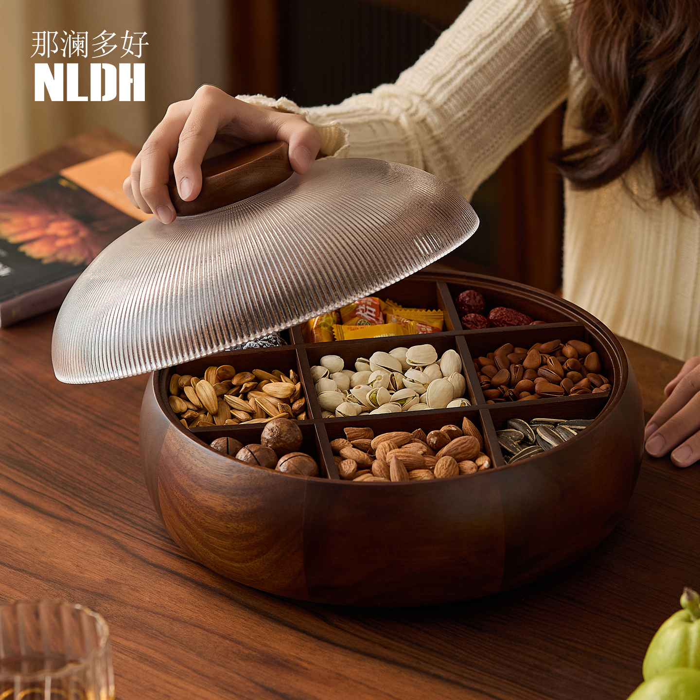 高端精致客厅家用水果盘高颜值实木干果盒茶几零食糖果盘乔迁之喜