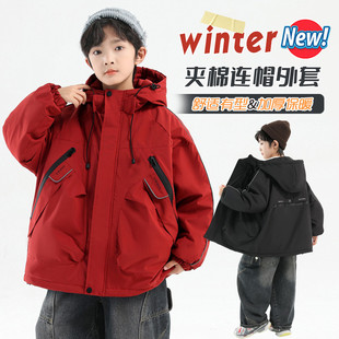 男童2025新款新年加厚连帽棉服本命年冬季保暖潮酷户外棉衣红外套