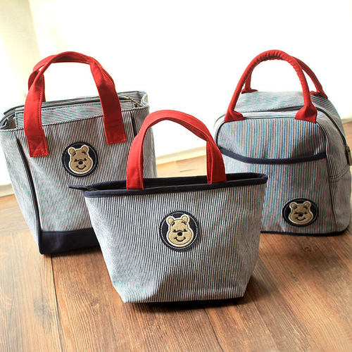 超好帆布条纹小手提饭盒包