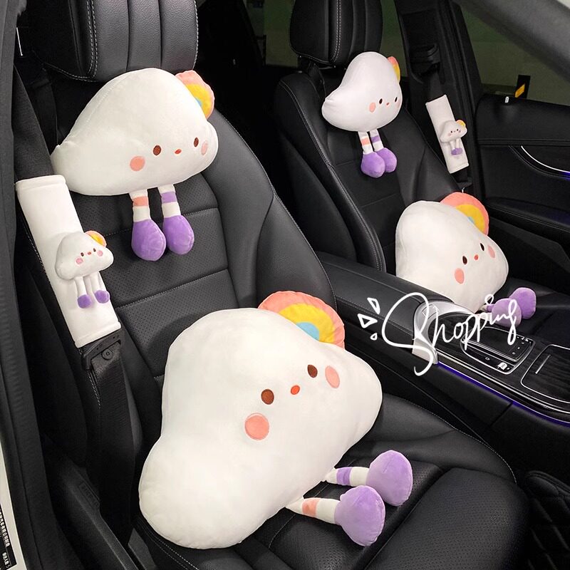 汽车头枕护颈枕冰丝凉垫创意可爱小云朵四季通用款车载腰靠座垫