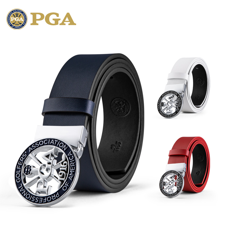 PGA高尔夫男士皮带头层牛皮
