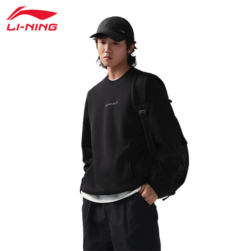 李宁CF溯卫衣加绒男士秋冬舒适户外休闲圆领套头运动上衣AWDU957