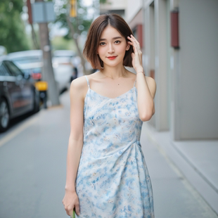 商场同款 气质百搭碎花吊带连衣裙女1F4391231 伊家2025夏季 新款