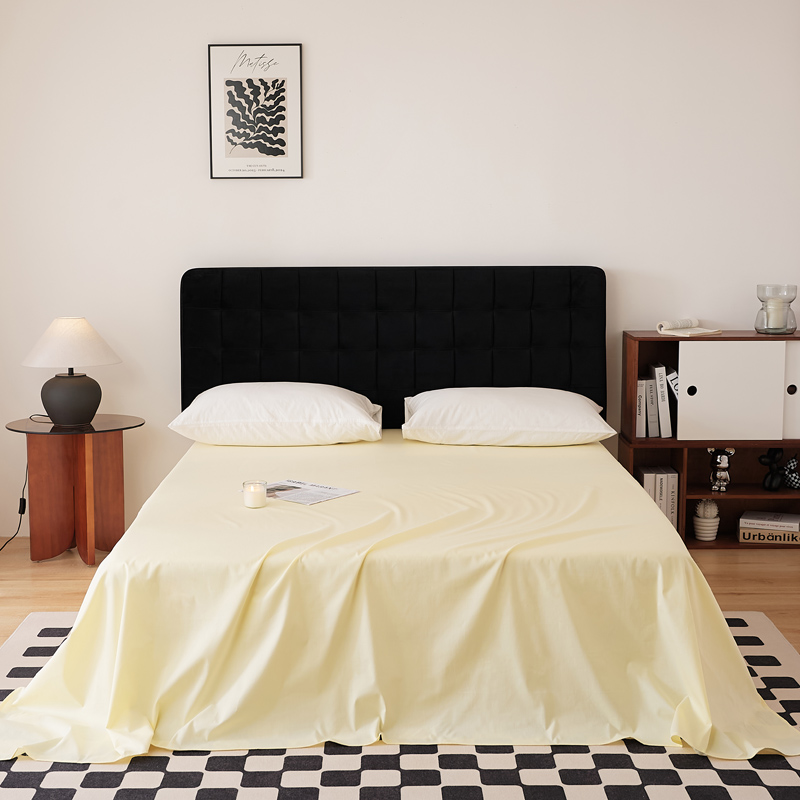 高密度全棉床单单件奶黄色淡嫩鹅黄奶油被单纯棉1.51.61.8m2米2款