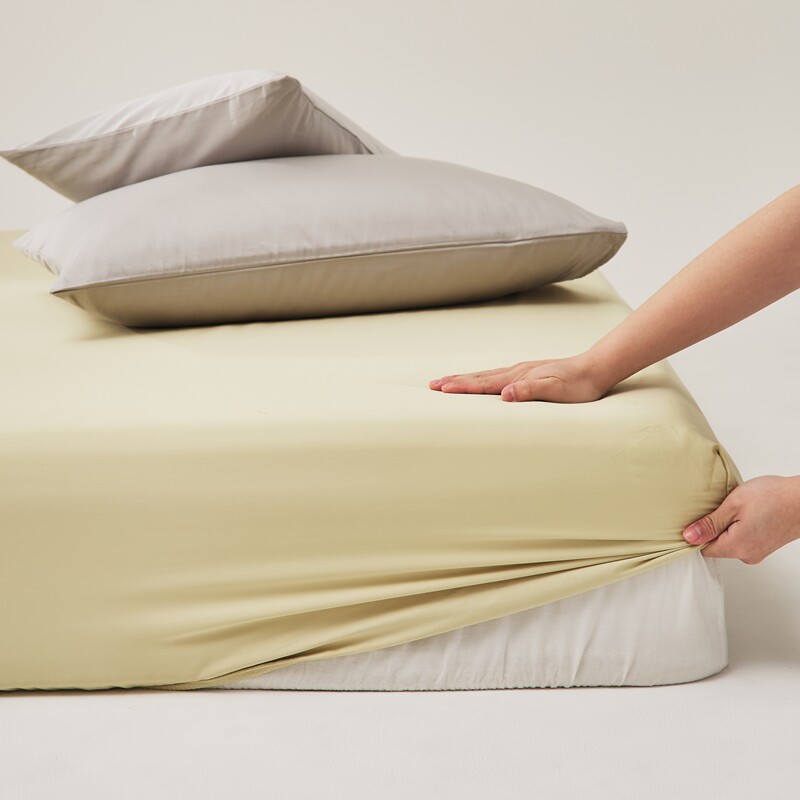 高端全棉100支长绒棉床笠单件浅黄色柠檬黄芥末黄纯棉床罩套加大