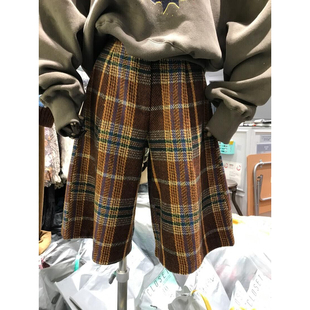 女加厚休闲短裤 韩国东大门奢华新款 高腰优雅格子亲肤高级感腿裤