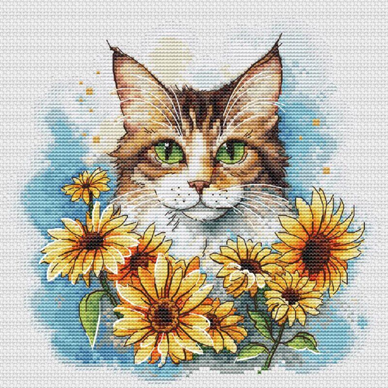 多金绣铺十字绣自配套件DMC/R线/精准印花十字绣/D054向日葵猫咪