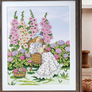 ANC安卡线 精准印花A057花园女孩 R线 多金绣铺十字绣自配套件DMC