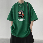 100%纯棉夏季 复古潮牌 t恤宽松百搭半袖 重磅男士 超级玛丽印花短袖