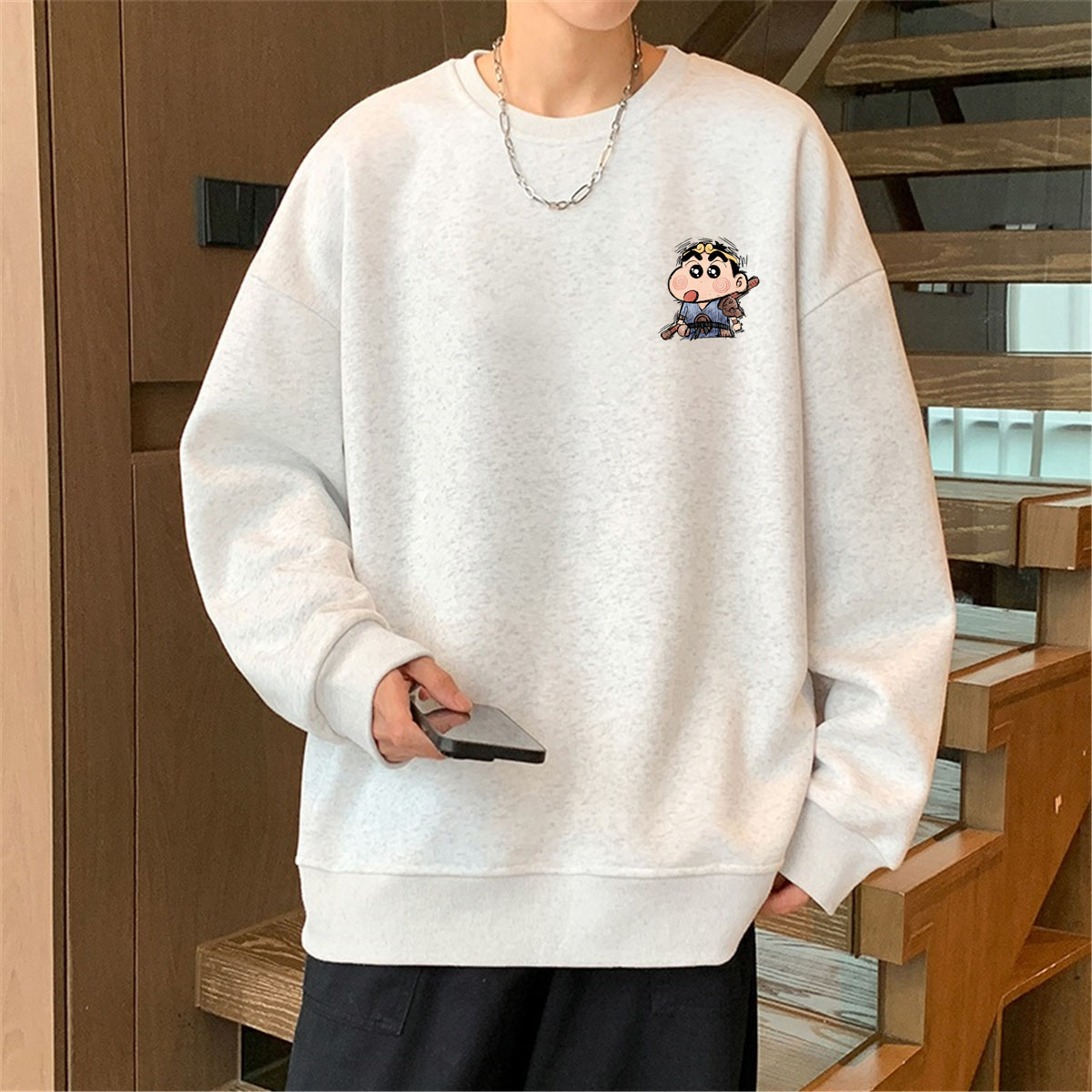 纯棉休闲宽松套头卫衣男