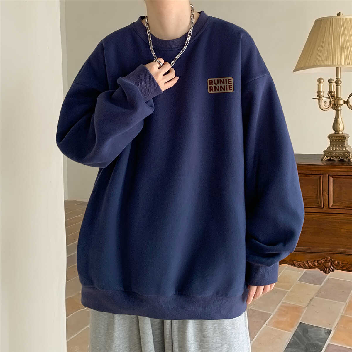 纯棉休闲外套套头无帽卫衣