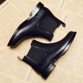 真皮小跟短靴女春秋单靴平底马丁靴英伦网红瘦瘦学生韩版 切尔西靴