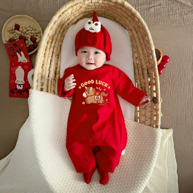 马年好运婴儿新年连体衣红色纯棉宝宝春秋满月衣服过年拜年服喜庆,童装/婴儿装/亲子装,连身衣/爬服/哈衣,淘宝优惠券,粉丝福利购,淘宝优惠卷