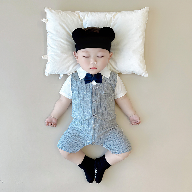 婴儿连身装周岁礼服夏季连体衣a类绅士男宝宝生日百天满月衣服男