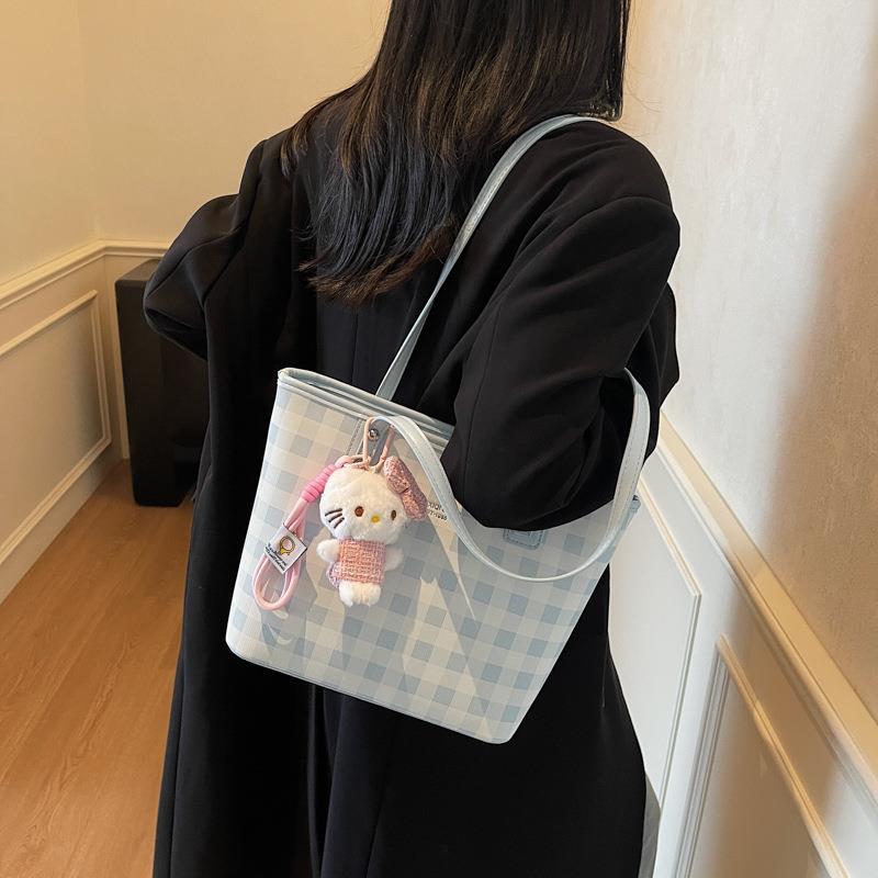 韩版休闲大容量腋下包包女2025新款格纹托特包简约单肩通勤包大包
