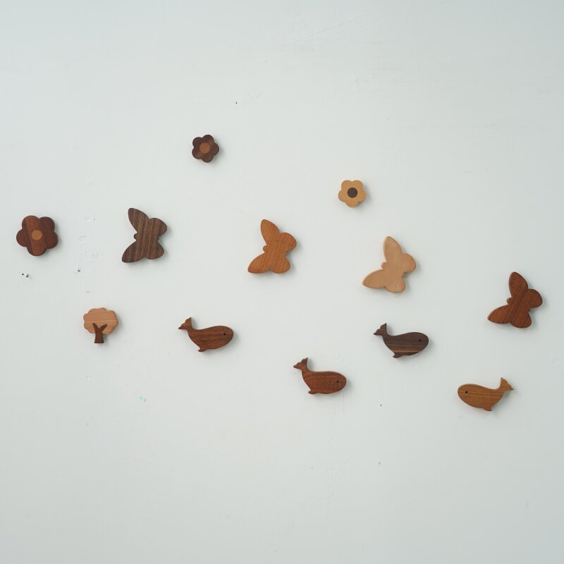 北欧实木装饰墙贴创意儿童房 ing风可爱动物森林墙贴壁饰钉眼遮丑