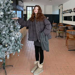 灰色洋气减龄围巾款轻暖石墨烯云绒服女2025冬季新款防风保暖棉服