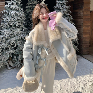 韩系轻奢贵气感皮毛一体外套女2025冬新款 潮酷减龄羊羔毛保暖棉服