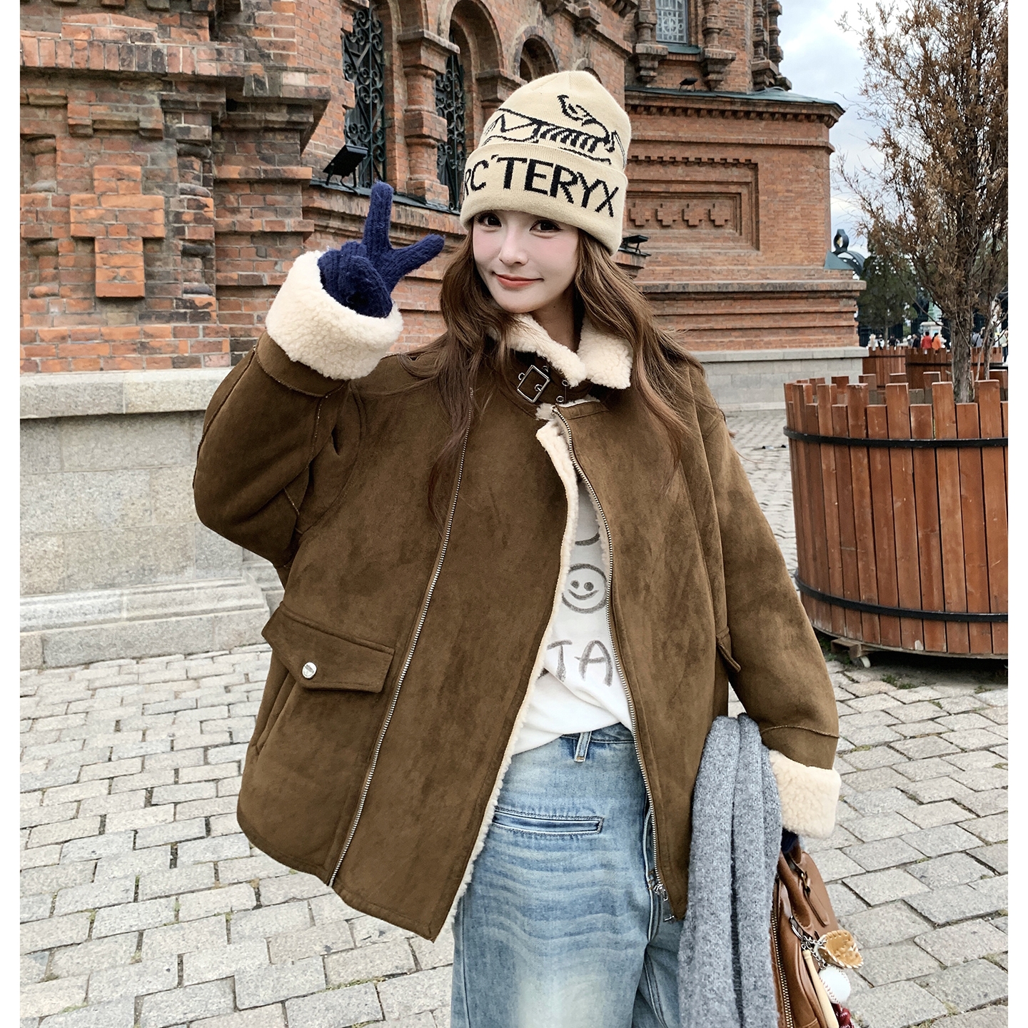 美拉德复古穿搭羊羔毛麂皮绒外套