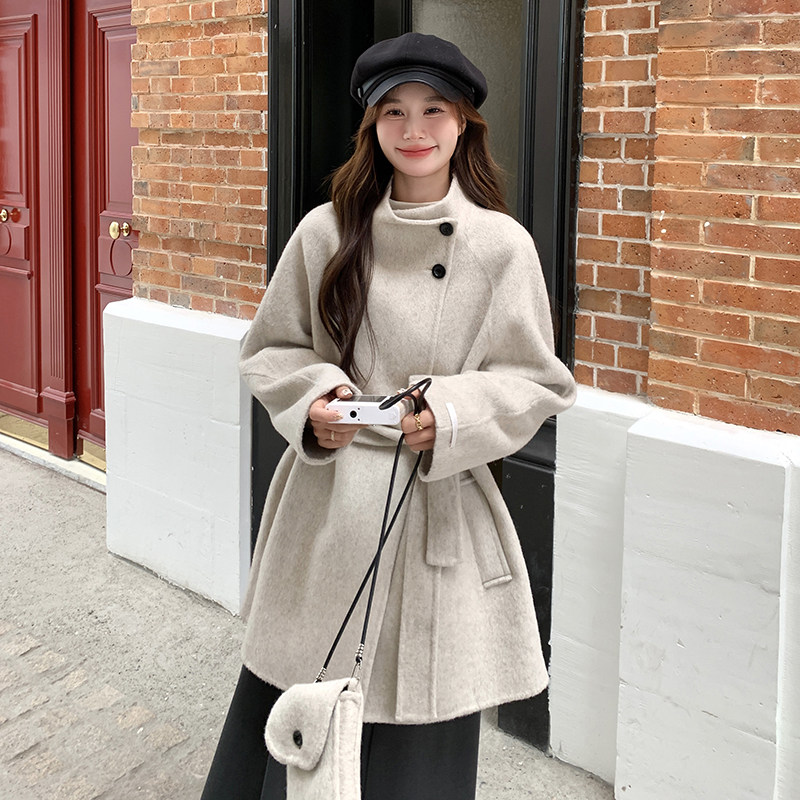 米杏色时尚氛围感双面呢羊毛大衣女2025冬季新款轻奢名媛毛呢外套