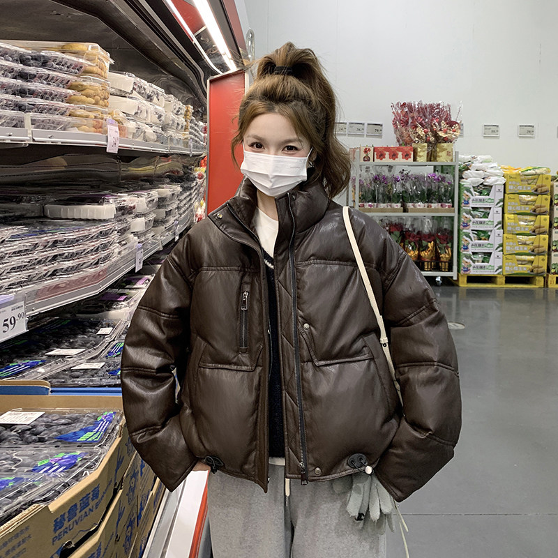 咖色今年流行爆款皮衣羽绒服女2025年冬季新款甜酷气质减龄面包服