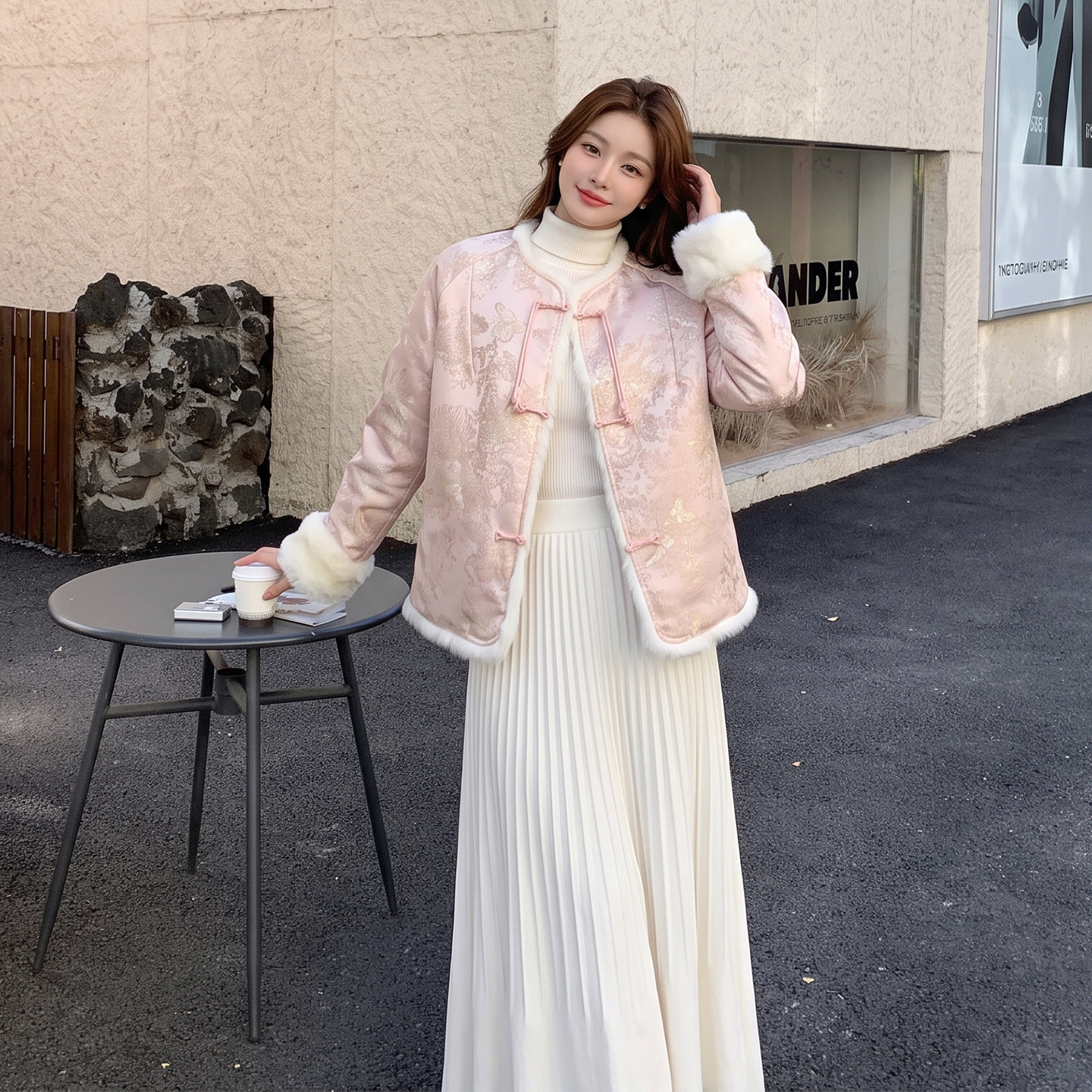 甜美氛围感两面穿新中式提花外套
