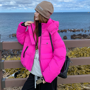 玫粉色巨好看氛围感羽绒服女2025年冬季新款90白鸭绒爆款连帽外套