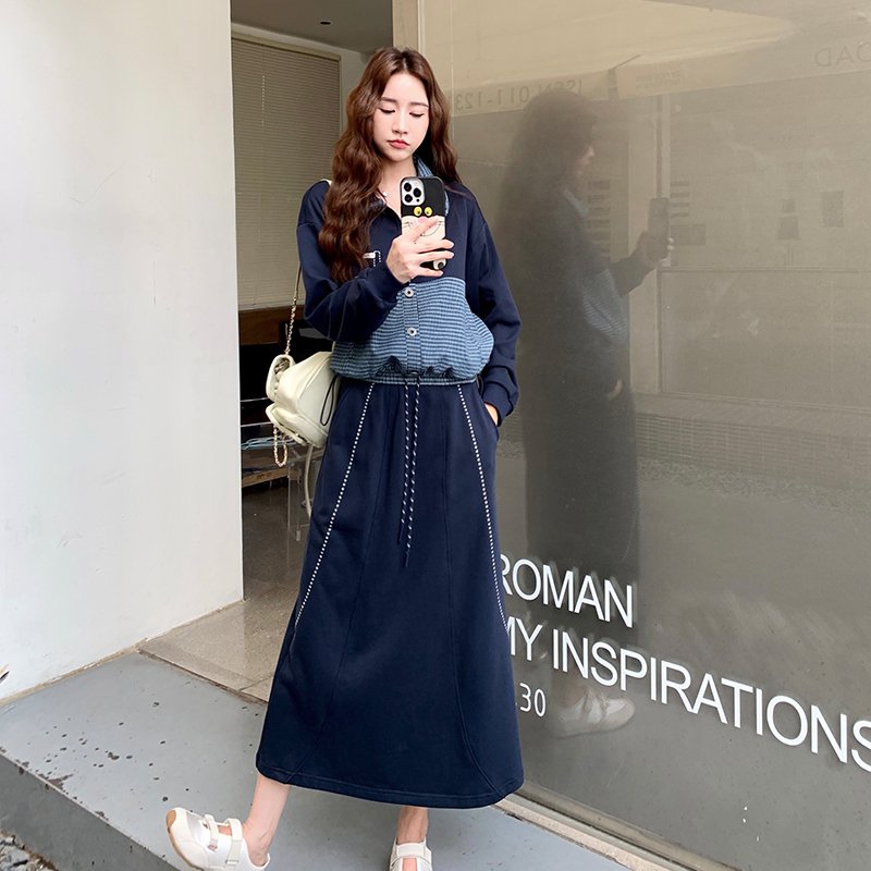韩系学院风减龄套装裙女2025秋新款格纹减龄翻领上衣半身裙两件套