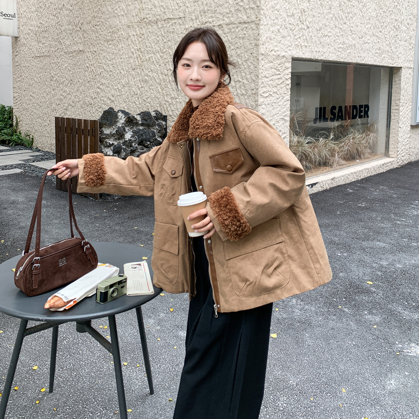 潮流时尚工装风毛绒拼接羽绒服女2025冬季新款白鸭绒加厚保暖外套