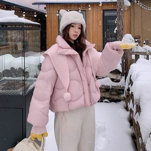 粉色甜美减龄毛球针织连帽羽绒服女2025冬季新款90白鸭绒时尚外套