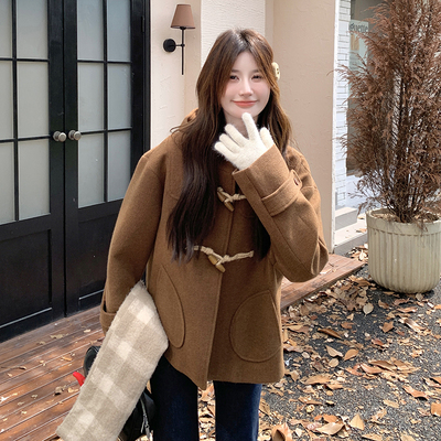 驼色小个子学院风毛呢外套