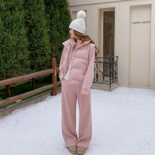 今年流行90白鸭绒羽绒马甲套装女2025冬新款连帽卫衣休闲裤三件套