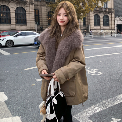 卡其色富家千金感大毛领气质羽绒服女2025年冬季新款90白鸭绒外套