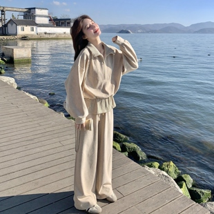 今年流行爆款休闲运动套装女2026春季新款条纹拼接卫衣长裤两件套