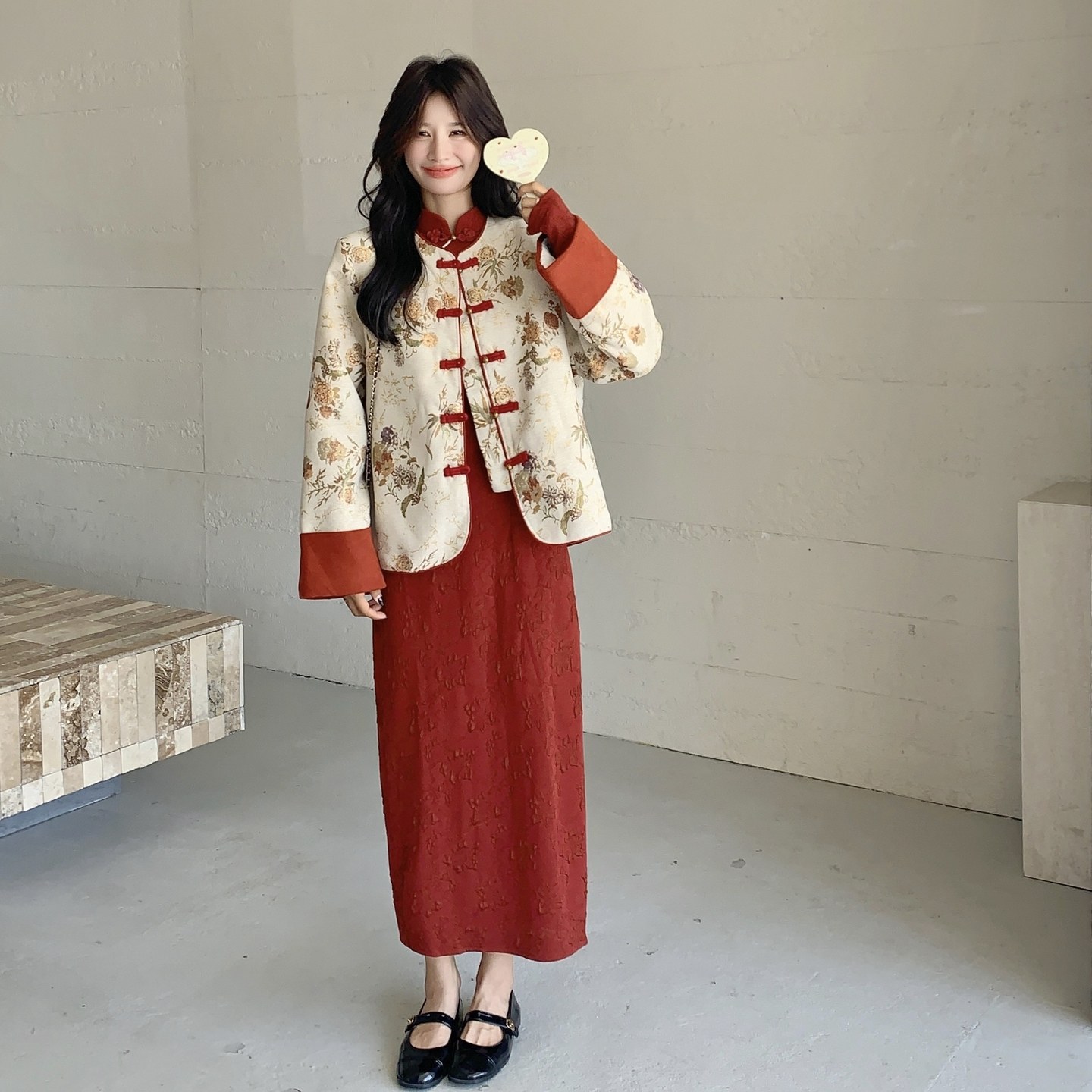 新中式国风印花盘扣上衣套装裙女2026春新款立领旗袍连衣裙两件套