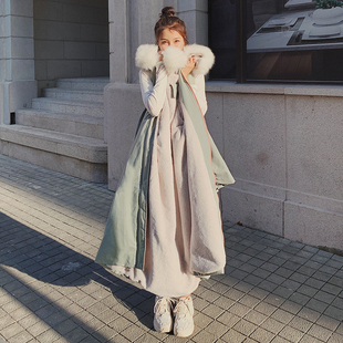 长款 大衣保暖外套 过膝到脚踝派克服女冬季 加厚大毛领兔绒棉服工装