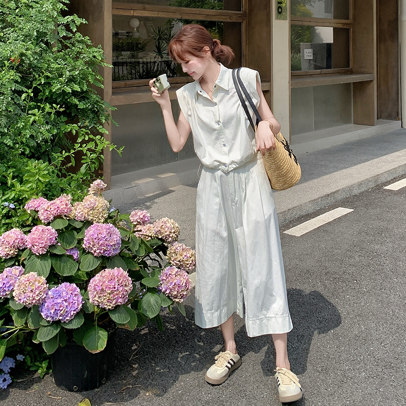 白色甜酷工装风套装女2025夏季新款洋气减龄上衣直筒阔腿裤两件套