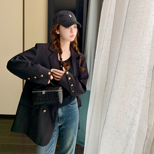 黑色复古宽松休闲西装外套女2025年秋季新款超好看潮流减龄小西服