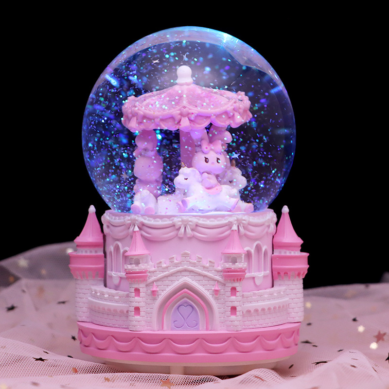 包邮旋转木马水晶球飘雪音乐盒旋转男女生生日儿童学生礼物闺蜜
