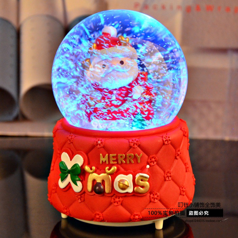 包邮圣诞老人水晶球音乐八音盒彩灯飘雪旋转闺蜜生日礼物女生男生