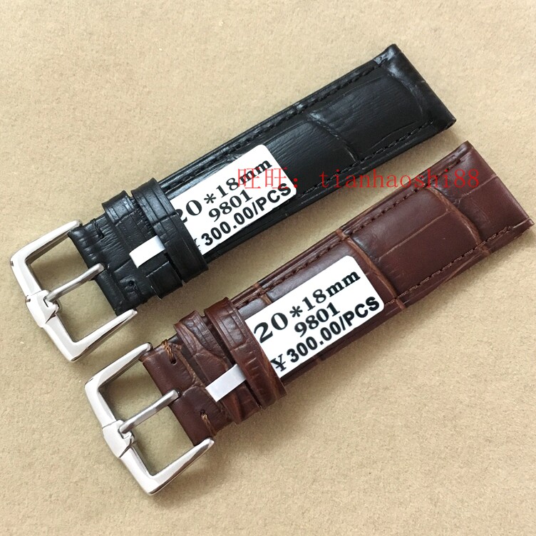 天梭头层牛皮通用针扣表带