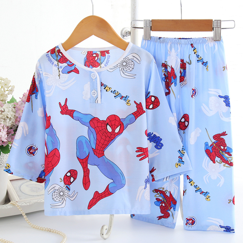 夏季棉绸儿童睡衣男孩长袖奥特曼