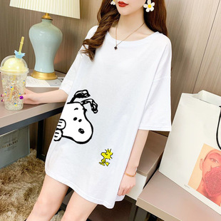 网红ins卡通短袖 2026新款 宽松bf欧货大版 ins上衣服夏 t恤女中长款
