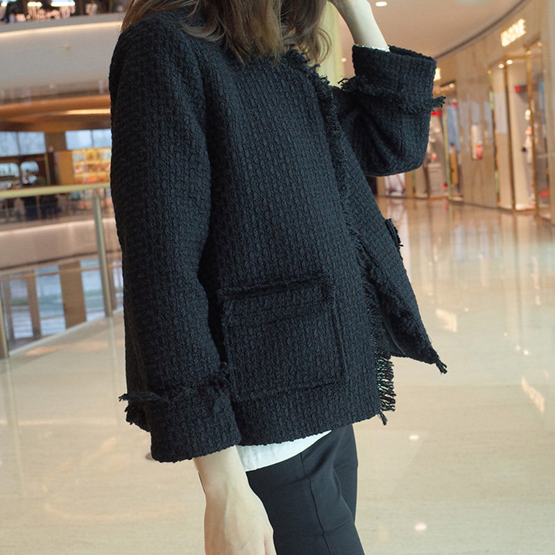 市舶司贵气小香 韩国女装春秋新款直筒流苏边气质短款外套女