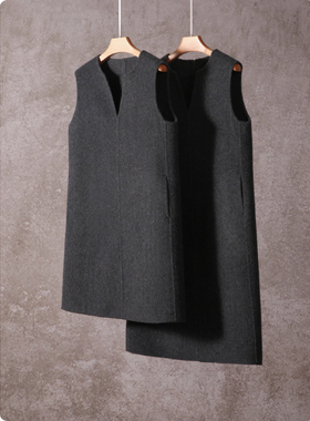 老钱风叠穿 羊毛骆驼绒桑蚕丝长短款双面呢背心连衣裙女の