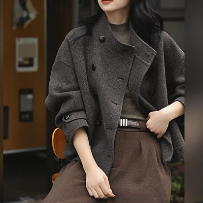 主播自留 秋冬“氛围担当” 双排扣通勤 利落H廓形双面呢短大衣で
