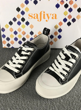 35.39码Safiya/索菲娅断码清仓春秋系带厚底休闲帆布鞋学生板鞋女