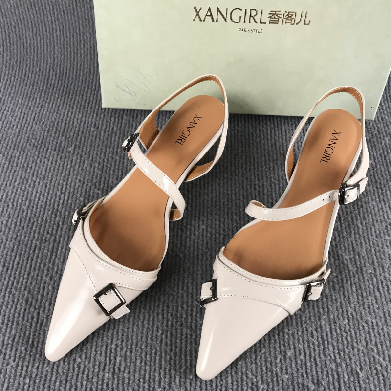XANGIRL香阁儿女鞋断码撤柜夏侧空一字扣带牛皮百搭气质包头凉鞋