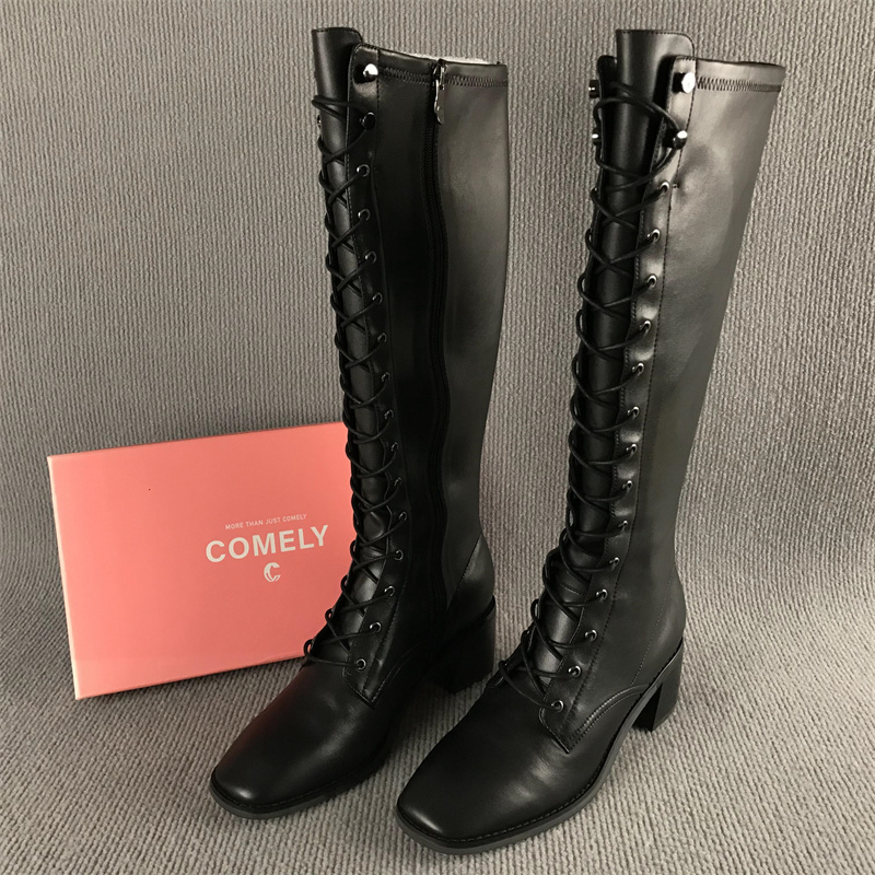 comely/康莉牛皮革瘦瘦靴